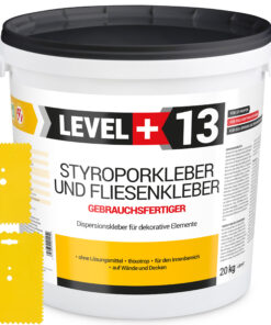 Styroporkleber Dispersionkleber Korkkleber 20kg Polymerbasis + 2 St. Zahnspachtel Kunstoff SET LEVEL+13