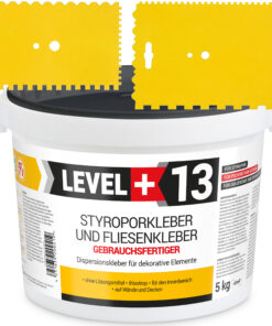 Styroporkleber Dispersionkleber Korkkleber 5kg Polymerbasis + 2 St. Zahnspachtel Kunstoff SET LEVEL+13