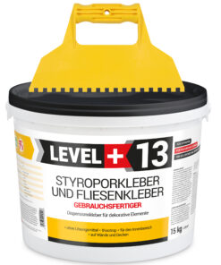 Styroporkleber Dispersionkleber Korkkleber 15kg Polymerbasis + Kunstoffzahnspachtel 6x6mm SET LEVEL+13