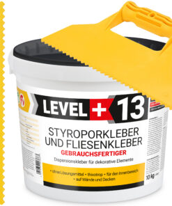 Styroporkleber Dispersionkleber Korkkleber 10kg Polymerbasis + Dreieckzahnspachtel SET LEVEL+13