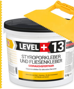 Styroporkleber Dispersionkleber Korkkleber 15kg Polymerbasis + Dreieckzahnspachtel SET LEVEL+13