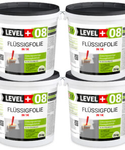 Flüssigfolie in 1K Dichtfolie Abdichtfolie Abdichtung Bad Dusche Küche 100Kg (4x25Kg) LEVEL+08