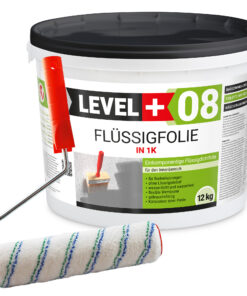 Flüssigfolie in 1K Dichtfolie Abdichtfolie Abdichtung Bad Dusche Küche Wasserdicht 12Kg + Farbroller 25cm LEVEL+08