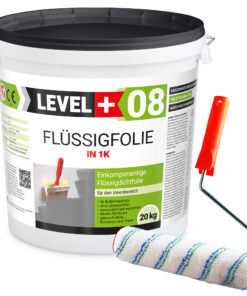Flüssigfolie in 1K Dichtfolie Abdichtfolie Abdichtung Bad Dusche Küche Wasserdicht 20Kg + Farbroller 25cm LEVEL+08