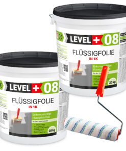 Flüssigfolie in 1K Dichtfolie Abdichtfolie Abdichtung Bad Dusche Küche Wasserdicht 40Kg + Farbroller 25cm LEVEL+08