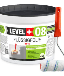 Flüssigfolie in 1K Dichtfolie Abdichtfolie Abdichtung Bad Dusche Küche Wasserdicht 4Kg + Farbroller 10cm LEVEL+08