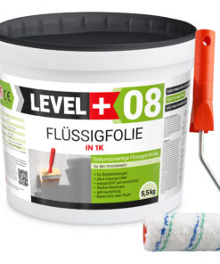 Flüssigfolie in 1K Dichtfolie Abdichtfolie Abdichtung Bad Dusche Küche Wasserdicht 5,5Kg + Farbroller 10cm LEVEL+08