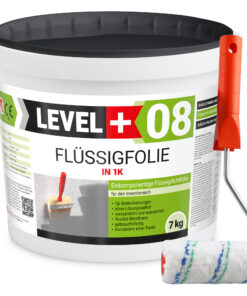 Flüssigfolie in 1K Dichtfolie Abdichtfolie Abdichtung Bad Dusche Küche Wasserdicht 7Kg + Farbroller 10cm LEVEL+08
