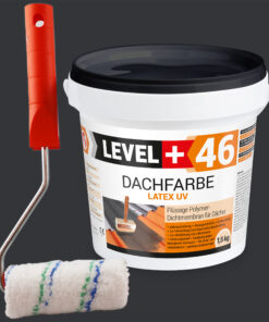 Dachfarbe 1,5kg Anthrazit Flexible Sockelfarbe Dachlack UV-beständig + Farbroller 10cm mit Bügel SET L+46