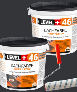 Dachfarbe 40kg Anthrazit Flexible Sockelfarbe Dachlack UV-beständig + Farbroller 25cm mit Bügel SET L+46