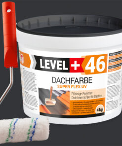 Dachfarbe 4kg Anthrazit Flexible Sockelfarbe Dachlack UV-beständig + Farbroller 10cm mit Bügel SET L+46