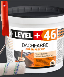 Dachfarbe 7kg Anthrazit Flexible Sockelfarbe Dachlack UV-beständig + Farbroller 10cm mit Bügel SET L+46