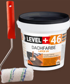 Dachfarbe 1,5kg Braun Flexible Sockelfarbe Dachlack UV-beständig + Farbroller 10cm mit Bügel SET L+46