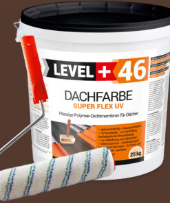 Dachfarbe 25kg Braun Flexible Sockelfarbe Dachlack UV-beständig + Farbroller 25cm mit Bügel SET L+46
