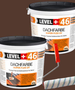 Dachfarbe 40kg Braun Flexible Sockelfarbe Dachlack UV-beständig + Farbroller 25cm mit Bügel SET L+46