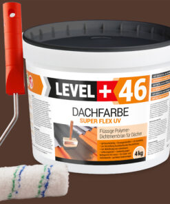 Dachfarbe 4kg Braun Flexible Sockelfarbe Dachlack UV-beständig + Farbroller 10cm mit Bügel SET L+46