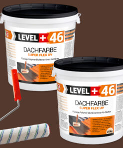 Dachfarbe 50kg Braun Flexible Sockelfarbe Dachlack UV-beständig + Farbroller 25cm mit Bügel SET L+46