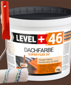 Dachfarbe 7kg Braun Flexible Sockelfarbe Dachlack UV-beständig + Farbroller 10cm mit Bügel SET L+46