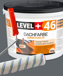 Dachfarbe 12kg Steingrau Flexible Sockelfarbe Dachlack UV-beständig + Farbroller 25cm mit Bügel SET L+46