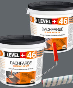 Dachfarbe 40kg Steingrau Flexible Sockelfarbe Dachlack UV-beständig + Farbroller 25cm mit Bügel SET L+46