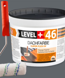 Dachfarbe 4kg Steingrau Flexible Sockelfarbe Dachlack UV-beständig + Farbroller 10cm mit Bügel SET L+46
