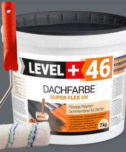 Dachfarbe 7kg Steingrau Flexible Sockelfarbe Dachlack UV-beständig + Farbroller 10cm mit Bügel SET L+46