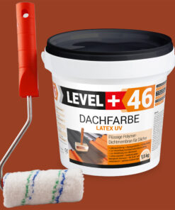 Dachfarbe 1,5kg Ziegelrot Flexible Sockelfarbe Dachlack UV-beständig + Farbroller 10cm mit Bügel SET L+46