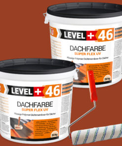Dachfarbe 40kg Ziegelrot Flexible Sockelfarbe Dachlack UV-beständig + Farbroller 25cm mit Bügel SET L+46