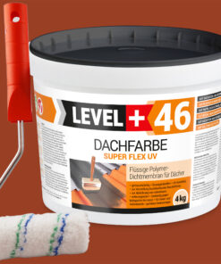 Dachfarbe 4kg Ziegelrot Flexible Sockelfarbe Dachlack UV-beständig + Farbroller 10cm mit Bügel SET L+46
