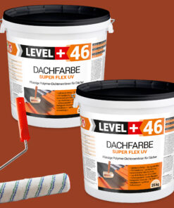 Dachfarbe 50kg Ziegelrot Flexible Sockelfarbe Dachlack UV-beständig + Farbroller 25cm mit Bügel SET L+46