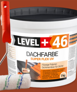 Dachfarbe 7kg Ziegelrot Flexible Sockelfarbe Dachlack UV-beständig + Farbroller 10cm mit Bügel SET L+46