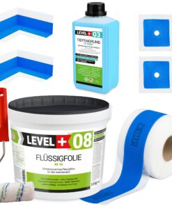 Dichtset Abdichtung Flüssigfolie 5,5kg Dichtband 5m Tiefengrund Farbroller 10cm Dichtband LEVEL+ SET291