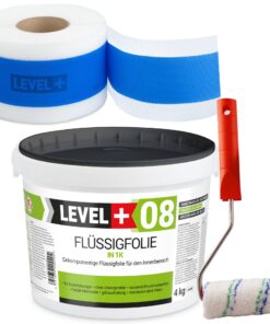 Dichtset Abdichtung Flüssigfolie 4kg Dichtband 5m Farbroller 10cm Dichtband LEVEL+ SET294