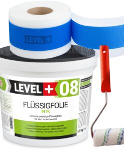 Dichtset Abdichtung Flüssigfolie 5,5kg Dichtband 5m Farbroller 10cm Dichtband LEVEL+ SET295