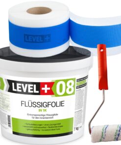 Dichtset Abdichtung Flüssigfolie 7kg Dichtband 5m Farbroller 10cm Dichtband LEVEL+ SET296