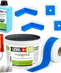 Dichtset Abdichtung Flüssigfolie 4kg Dichtband 5m Tiefengrund Farbroller 10cm Dichtband LEVEL+ SET290