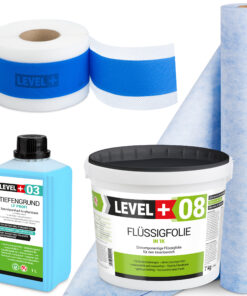 Dichtset Abdichtung Flüssigfolie 7kg Dichtbahn 1m² Tiefengrund Dichtband LEVEL+ SET311