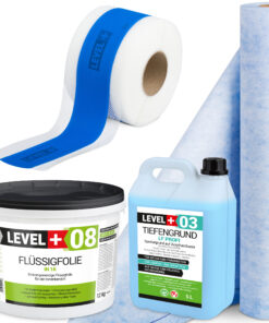 Dichtset Abdichtung Flüssigfolie 12kg Dichtbahn 2m² Tiefengrund Dichtband LEVEL+ SET312