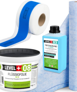 Dichtset Abdichtung Flüssigfolie 4kg Dichtbahn 1m² Tiefengrund Dichtband LEVEL+ SET313