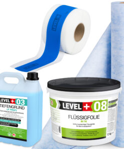 Dichtset Abdichtung Flüssigfolie 12kg Dichtbahn 1m² Tiefengrund Dichtband LEVEL+ SET314