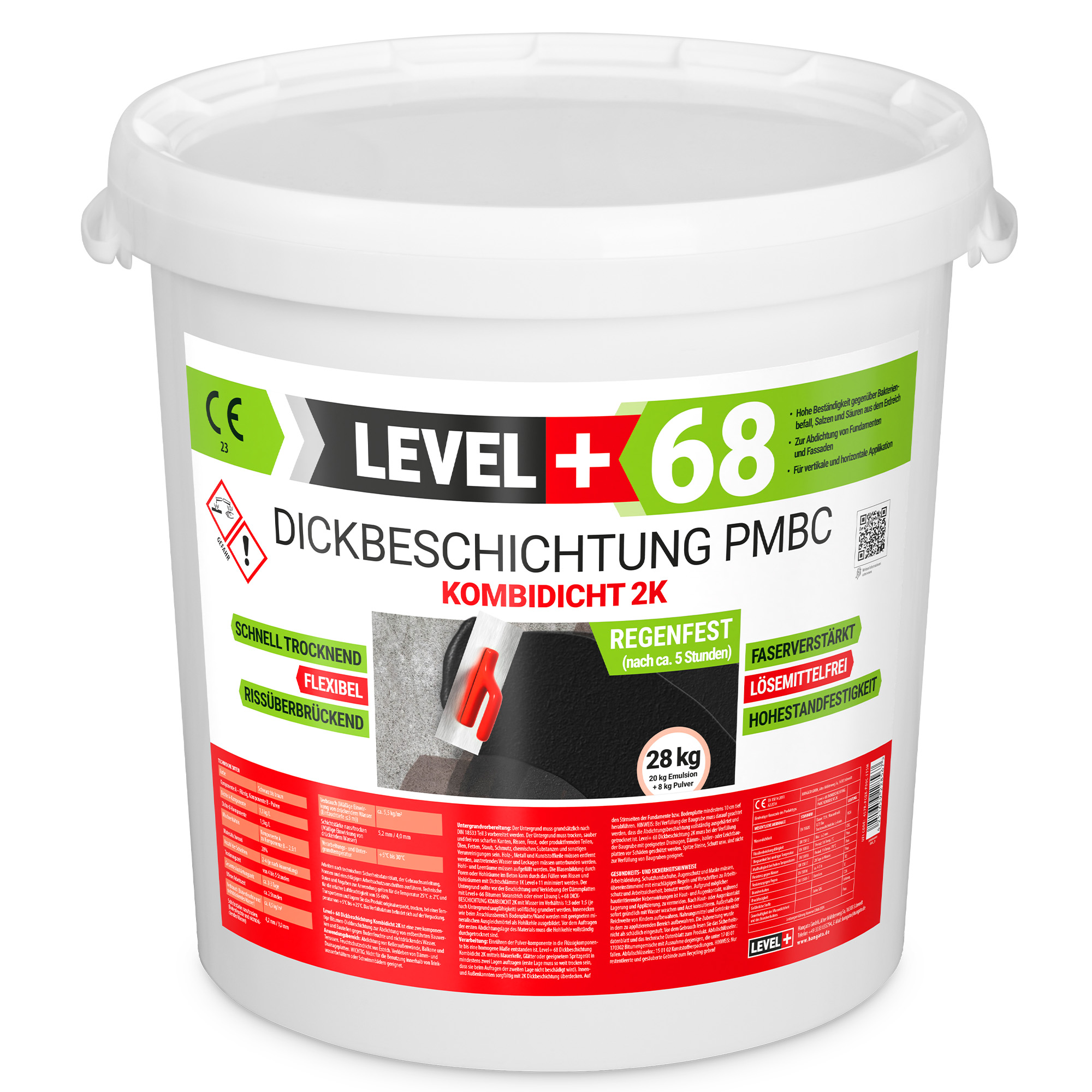 Bitumen Dickbeschichtung 2K Fundamente Keller 28kg Garage Abdichtung LEVEL+68