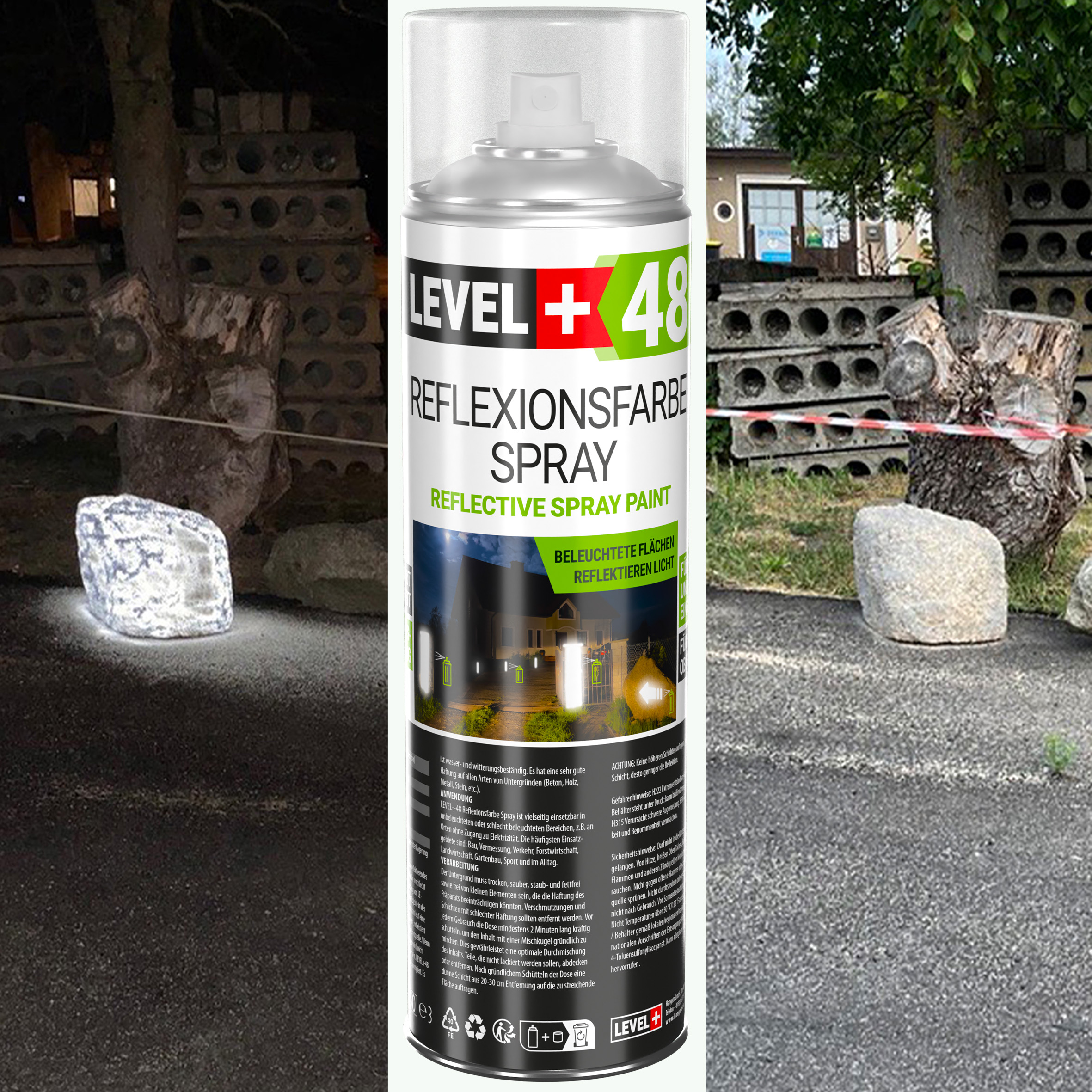 LEVEL+48 Reflektierende Spray 1St. 500ml, Leuchtende im Dunkel und im Infrarot Sprühfarbe Markierung Spray – Bild 8
