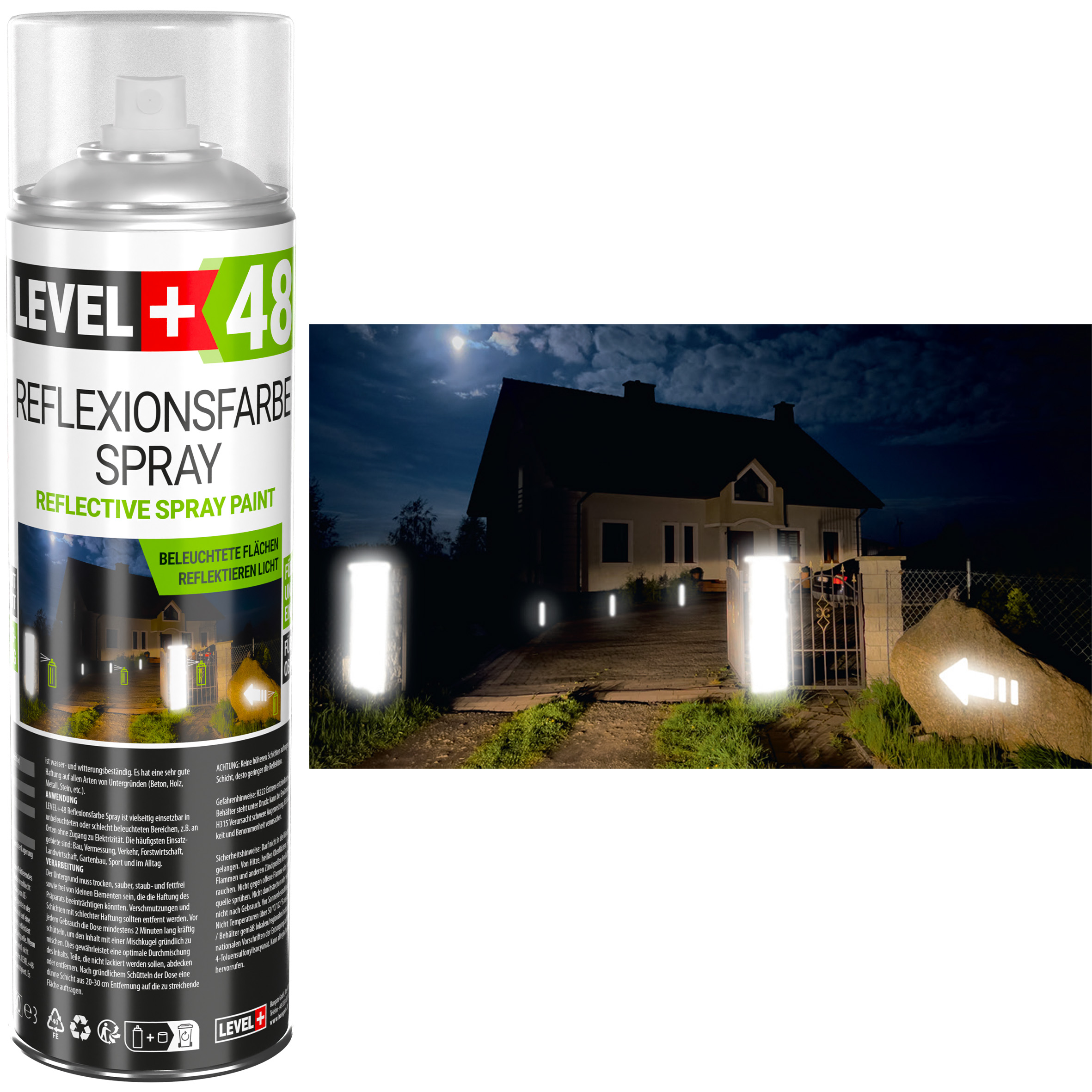 LEVEL+48 Reflektierende Spray 1St. 500ml, Leuchtende im Dunkel und im Infrarot Sprühfarbe Markierung Spray – Bild 6