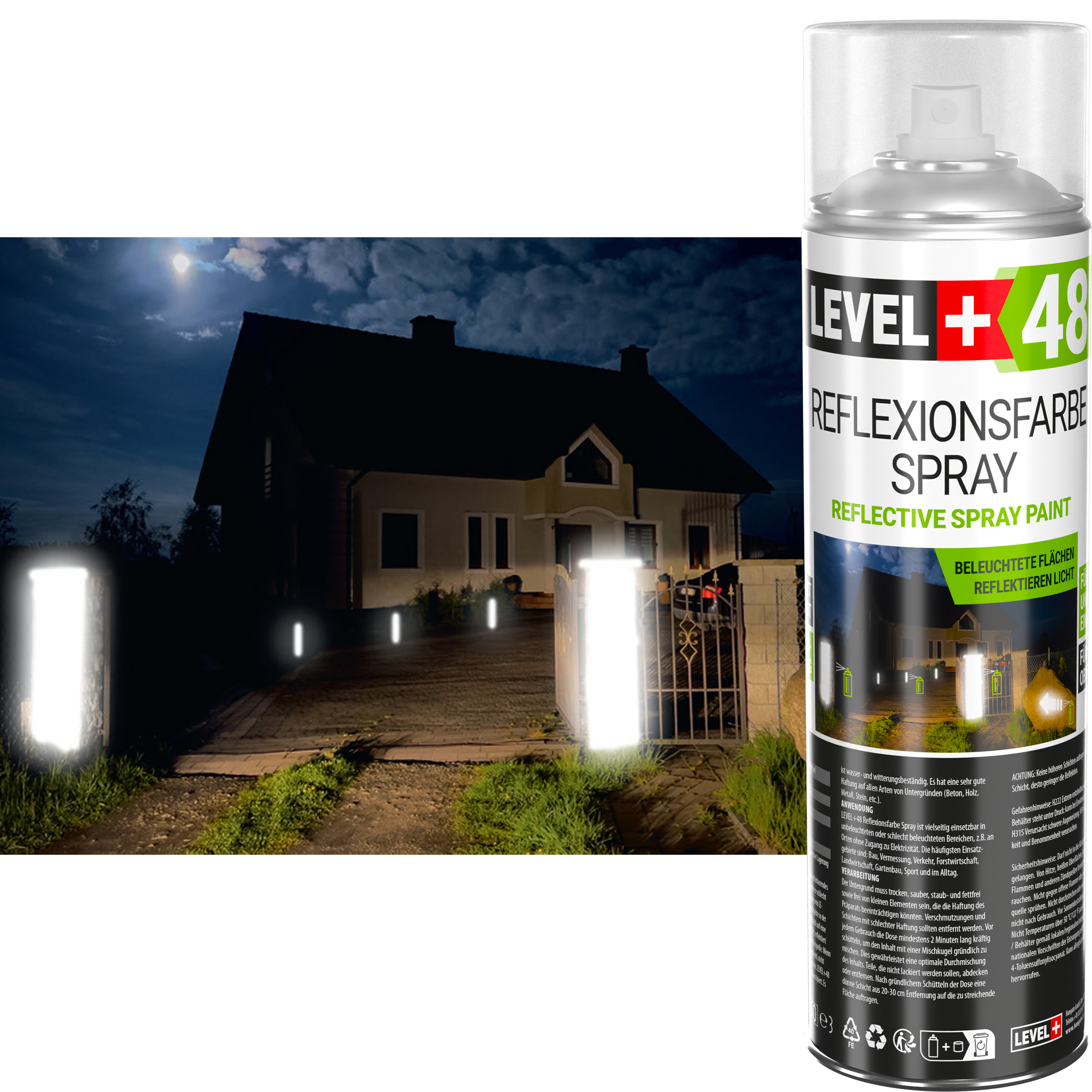 LEVEL+48 Reflektierende Spray 1St. 500ml, Leuchtende im Dunkel und im Infrarot Sprühfarbe Markierung Spray – Bild 4