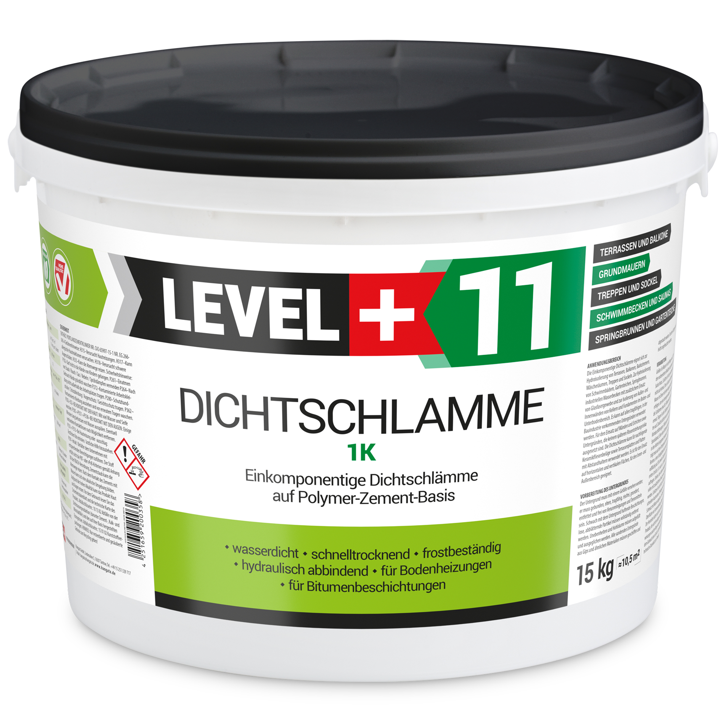 Dichtschlämme 1K Trockener Keller Treppe Abdichten Aussen Balkon 15Kg LEVEL+11