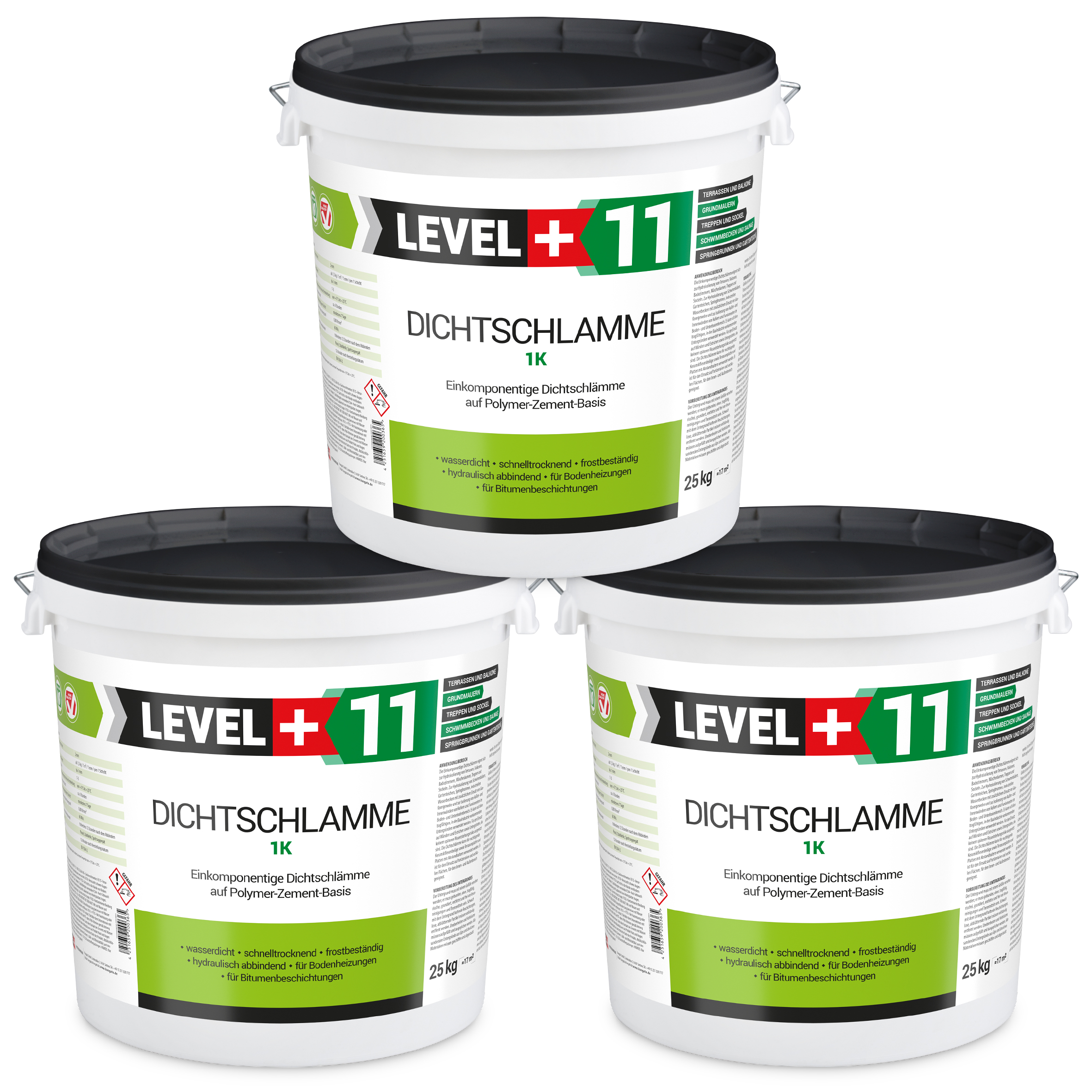 Dichtschlämme 1K Trockener Keller Treppe Abdichten Aussen Balkon 75Kg LEVEL+11