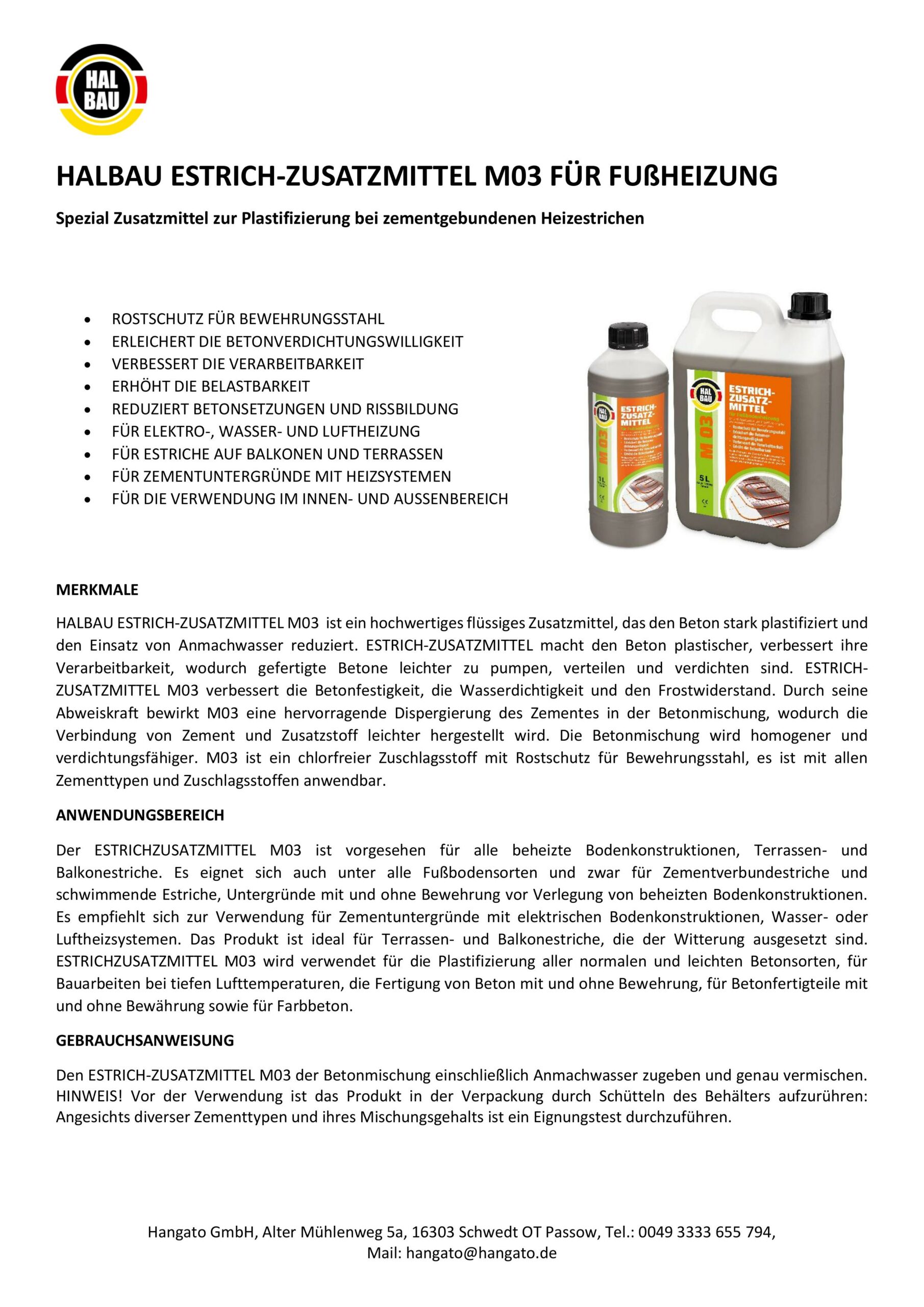 Estrichzusatzmittel 1L für Fußbodenheizung Heizestrichen Beton Plastifizierer Heizsysteme M03 – Bild 2