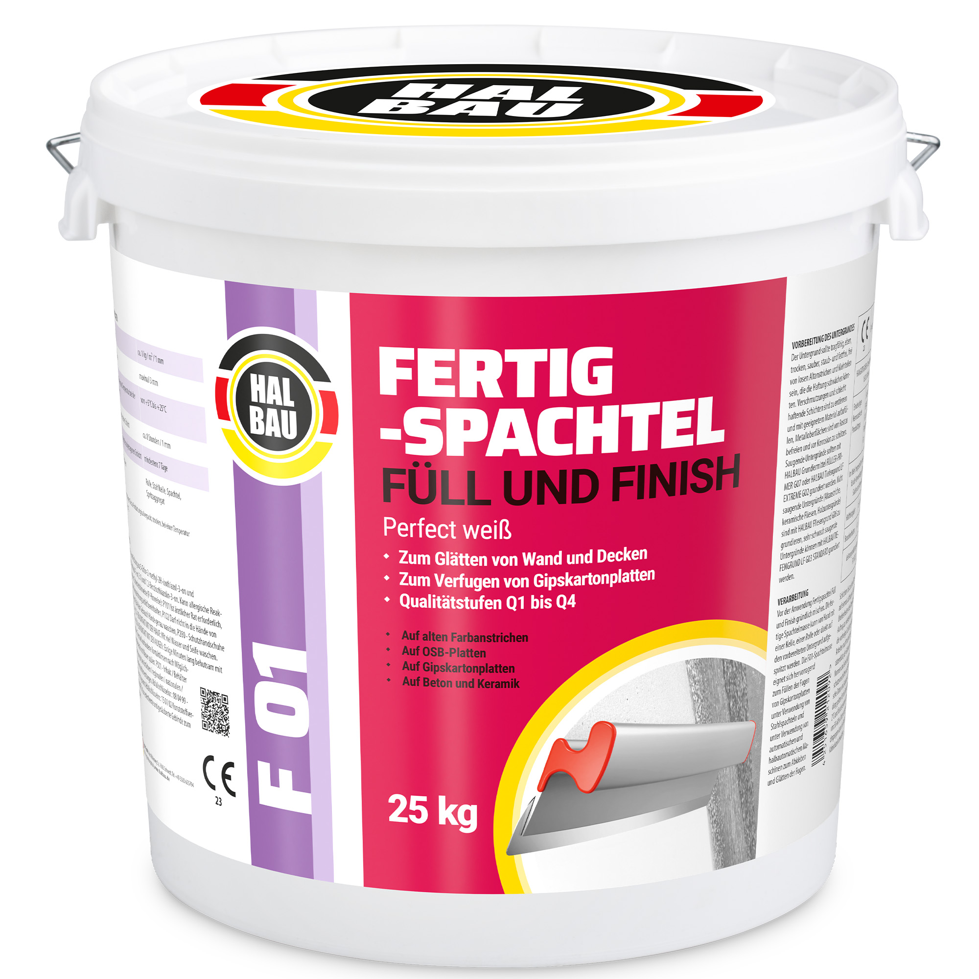 Fertigspachtel Füll Finish 25kg GK Fugenspachtel Innen Glätt Spachtel Weiß HALBAU F01