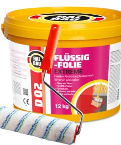 Flüssigfolie in 1K Dichtfolie Abdichtfolie Abdichtung Bad Dusche Küche Wassersperre 12Kg + Roller 25cm HALBAU D02