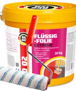 Flüssigfolie in 1K Dichtfolie Abdichtfolie Abdichtung Bad Dusche Küche Wassersperre 20Kg + Roller 25cm HALBAU D02